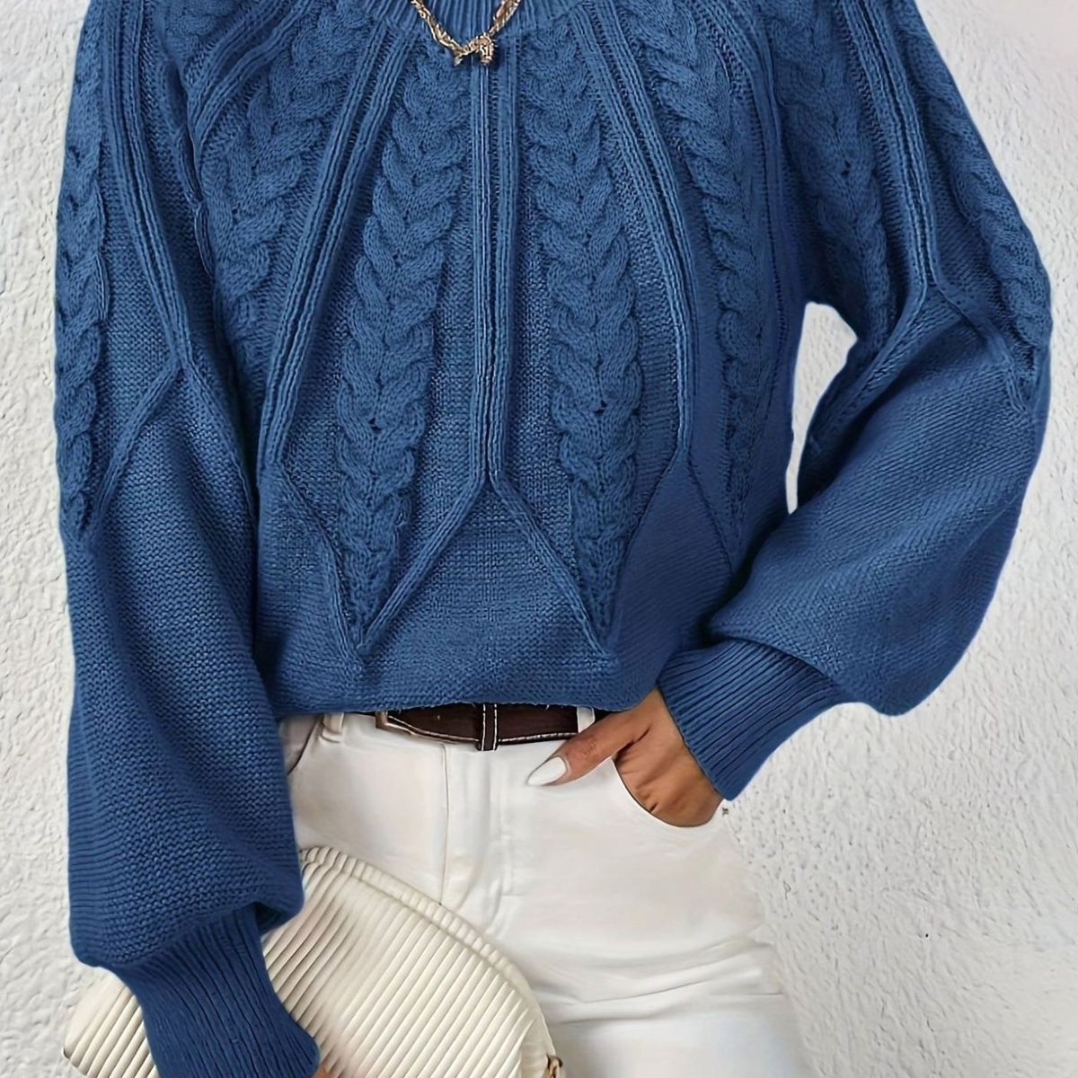 Sophia | Women's Relaxed Cable-Knit Lantern Sleeve Sweater