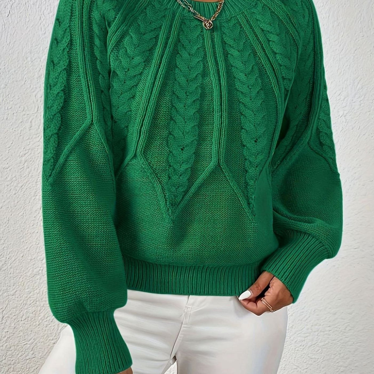 Sophia | Women's Relaxed Cable-Knit Lantern Sleeve Sweater