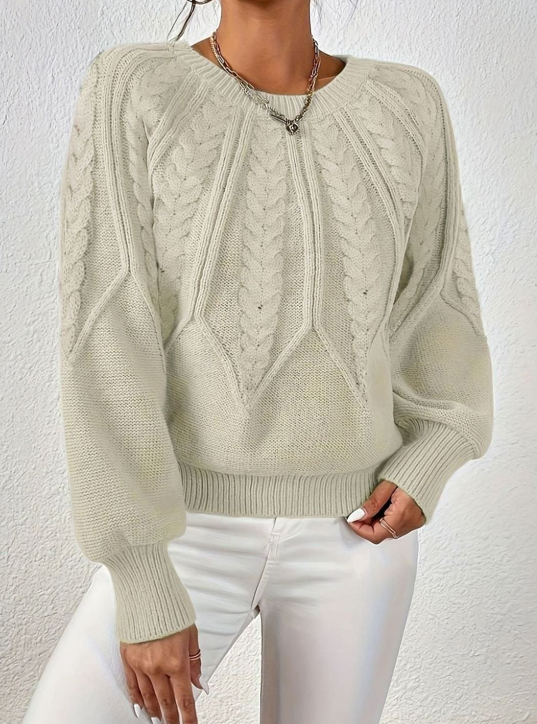 Sophia | Women's Relaxed Cable-Knit Lantern Sleeve Sweater