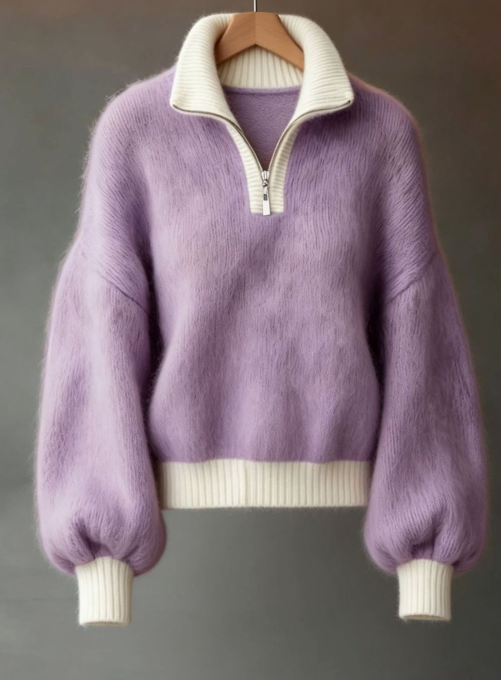 Eleanor | Women's Relaxed Half-Zip Fuzzy Knit Pullover Sweater