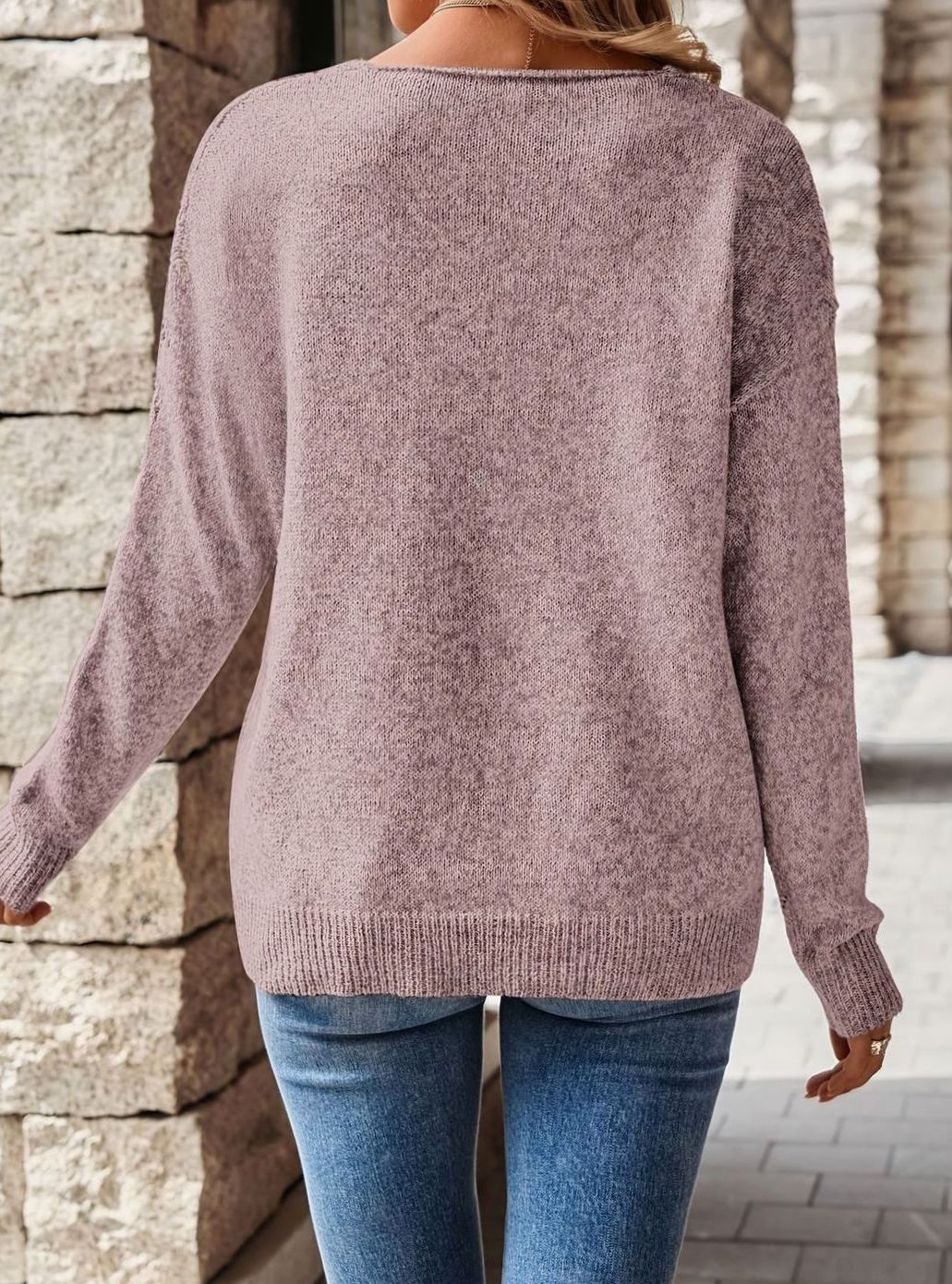 Sophia | Women's Relaxed V-Neck Pointelle Knit Sweater